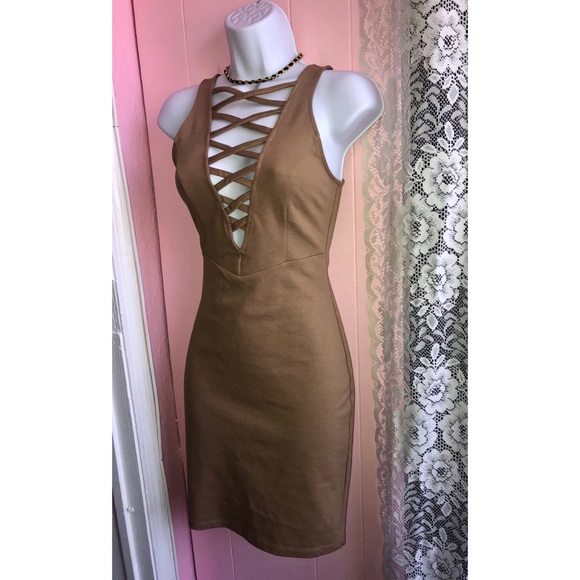 Beige strappy front mini dress Small - Picture 7 of 8